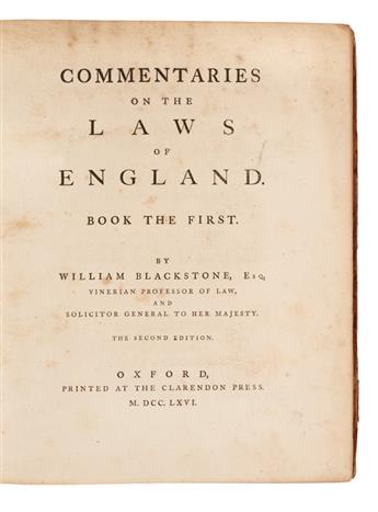 BLACKSTONE, WILLIAM, Sir. Commentaries on the Laws of England.  4 vols.  1766-69
